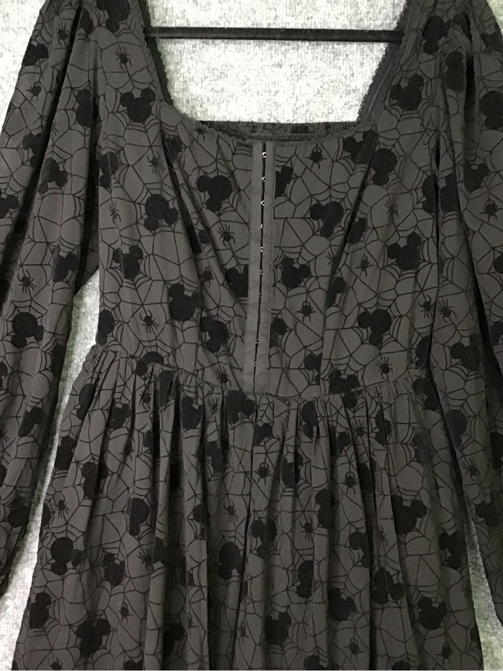 Disney Black Long Sleeve Spider & Web Square Neck Dress